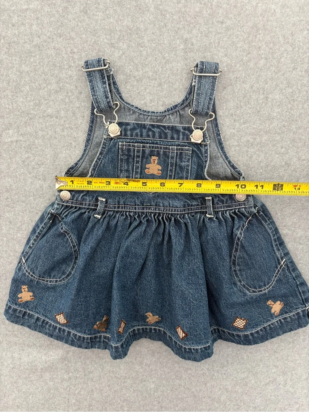 Vintage Baby Gap Teddy Bear Denim Overall Dress 12-18 Months